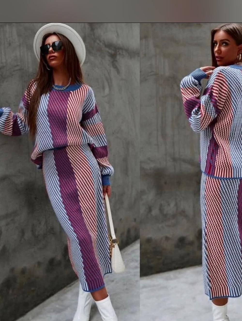 SHEIN Striped Midi Skirt in Purple, Blue & Pink